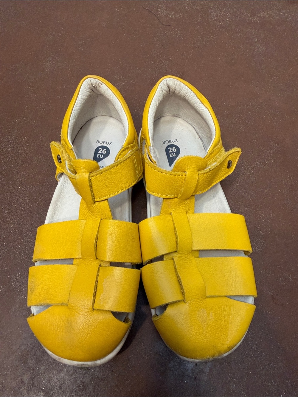 Bobux I-Walk Tidal Yellow Leather T-Strap Kids Sandals, US 9.5, EU 26